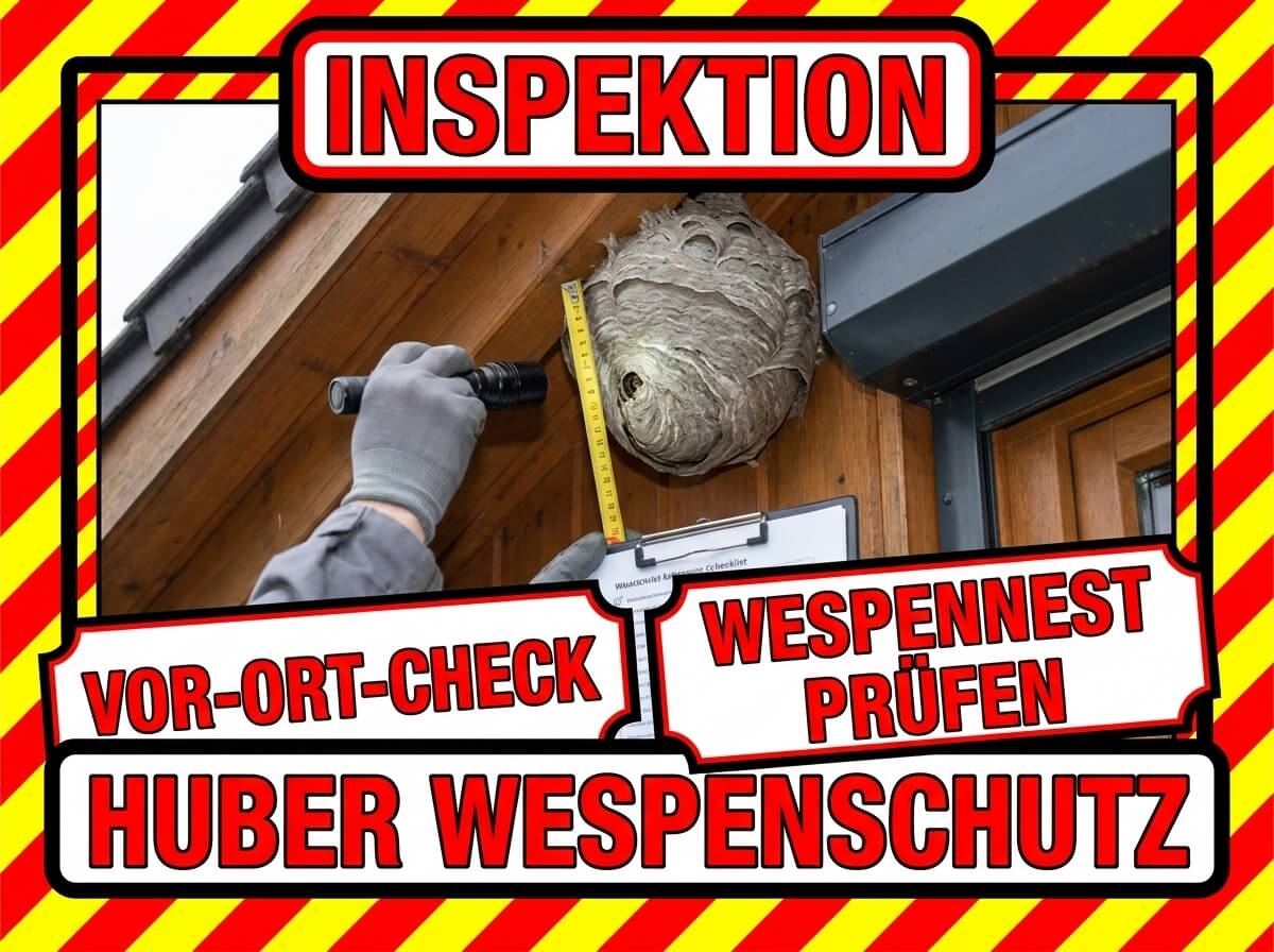Techniker prüft Wespennest mit Taschenlampe und Messband