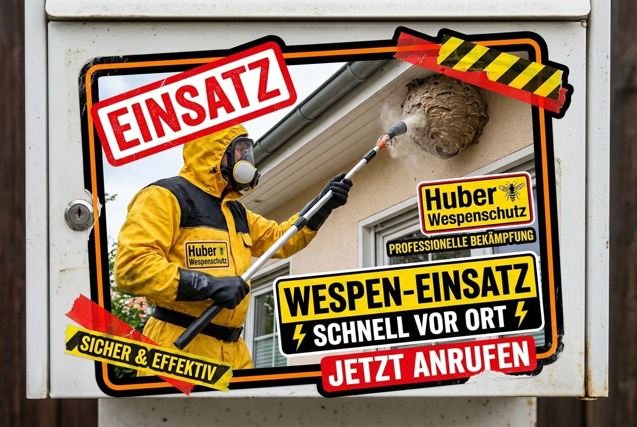 Schädlingsbekämpfer von Huber Wespenschutz im Einsatz an einer Fassade